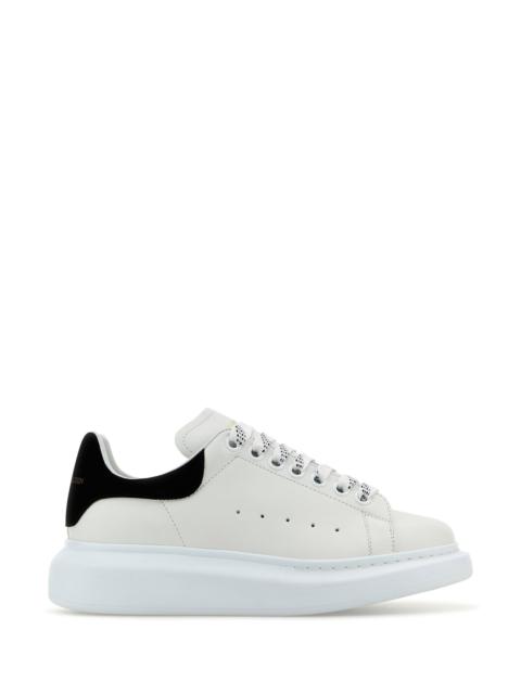 Alexander Mcqueen Women White Leather Sneakers With Black Suede Heel