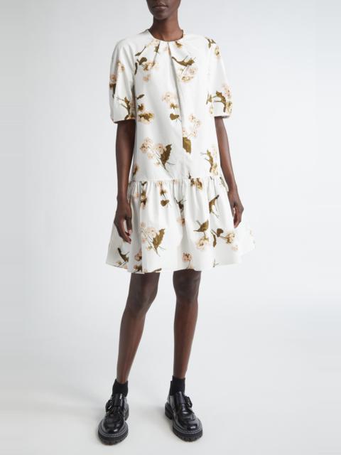 Erdem Floral Print Drop Waist Cotton Poplin Dress in Elena Garden White at Nordstrom
