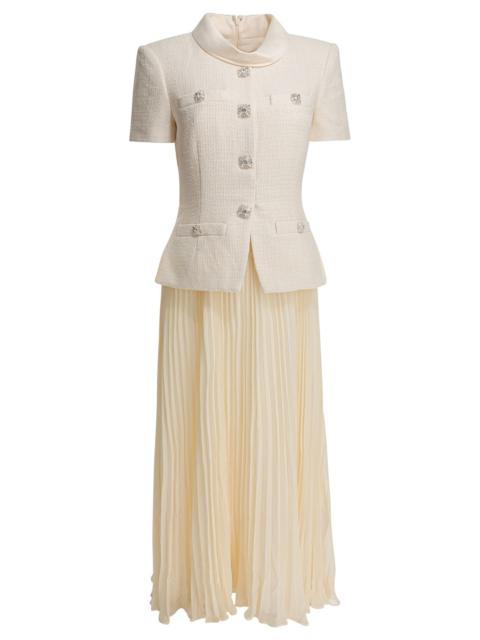 self-portrait Self-portrait Boucle Midi Dress With Pleated Skirt