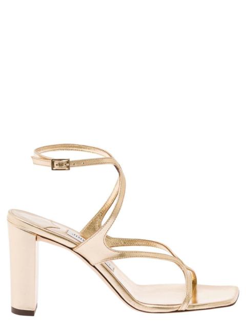 JIMMY CHOO 'AZIE' GOLD-TONE LOW TOP SANDALS WITH SQUARED TOE IN LAMINATED LEATHER WOMAN