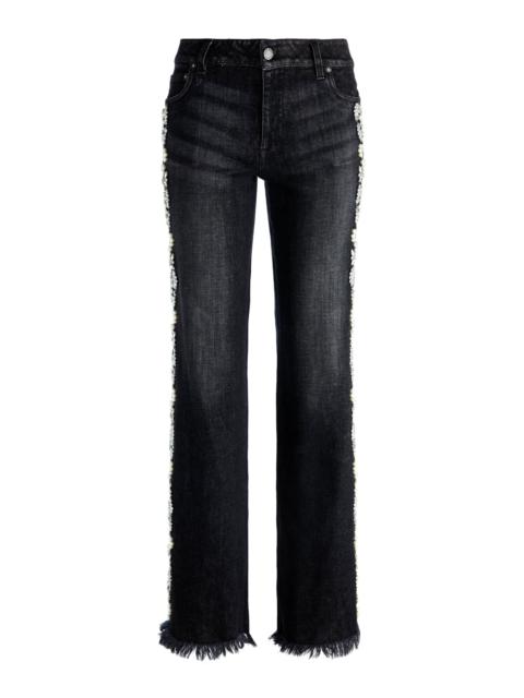 Alice + Olivia ROXIE EMBELLISHED LOW RISE STRAIGHT FLARE JEAN