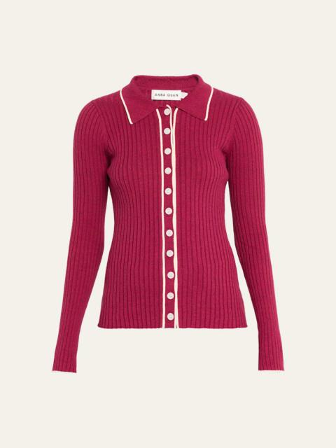 ANNA QUAN Ashlen Button-Front Rib-Knit Top