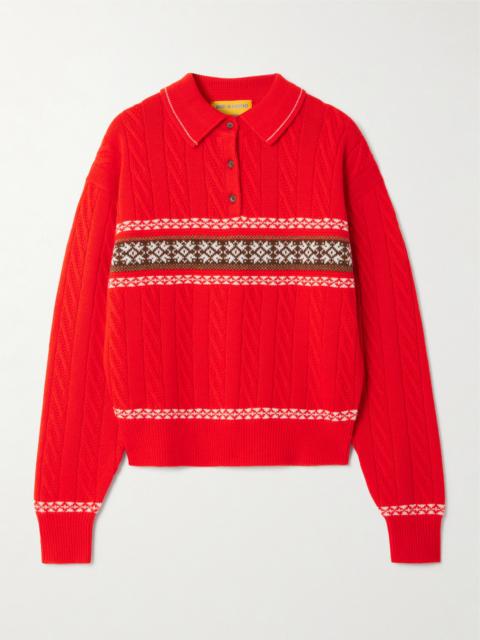 GUEST IN RESIDENCE Cable Collegiate Fair Isle Cable-knit Wool And Cashmere-blend Polo Sweater