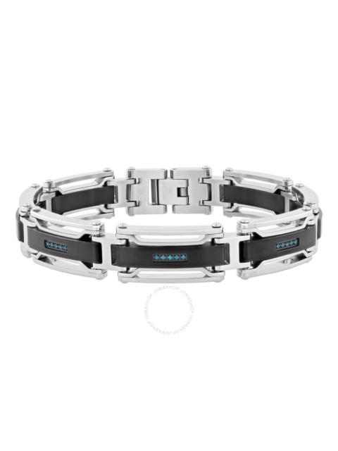 Other Designers Robert Alton 1/6CTW Blue Diamond Stainless Steel with Black Finish Men's Link Bracelet