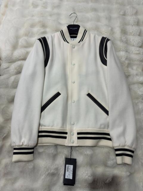 SAINT LAURENT Saint Laurent white Teddy varsity jacket