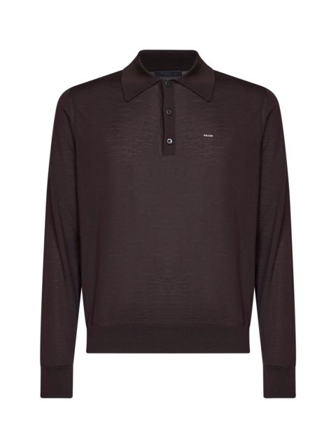Prada Prada Abbigliamento Men Dark Brown Combed Wool Long-Sleeved Polo Shirt