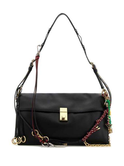 Prada Prada Women Black Leather Large Prada Soft Sound Shoulder Bag