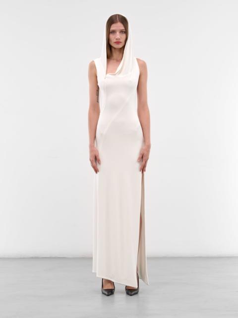 MUGLER White Asymmetric Hooded Maxi Dress