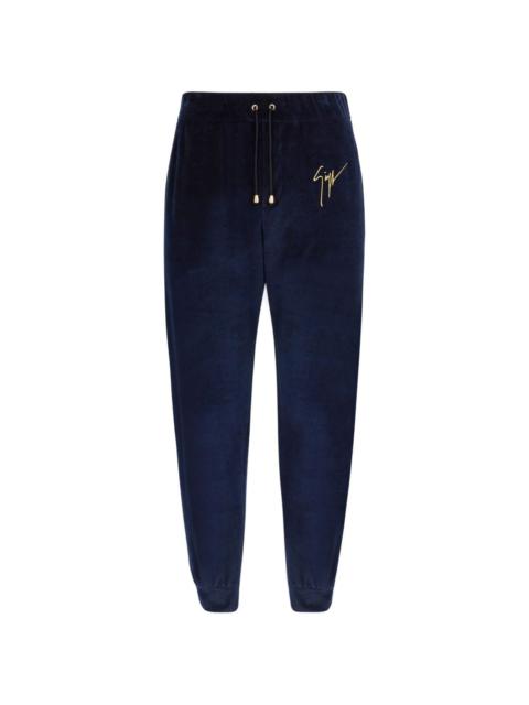 logo-embroidered velvet track pants