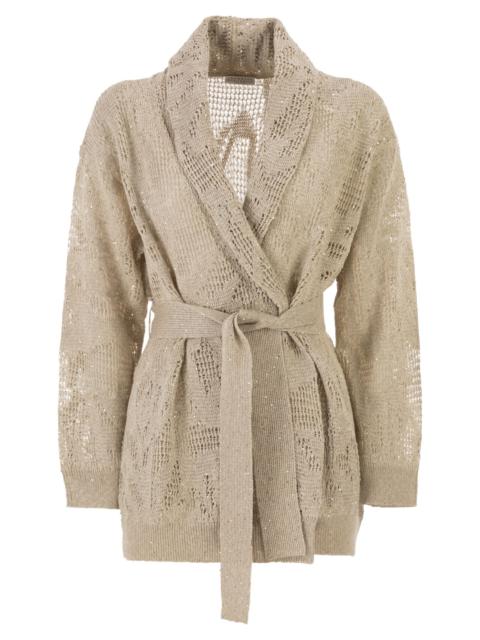 Brunello Cucinelli Brunello Cucinelli Women Dazzling Water Lilies Cardigan In Linen And Cotton With Belt