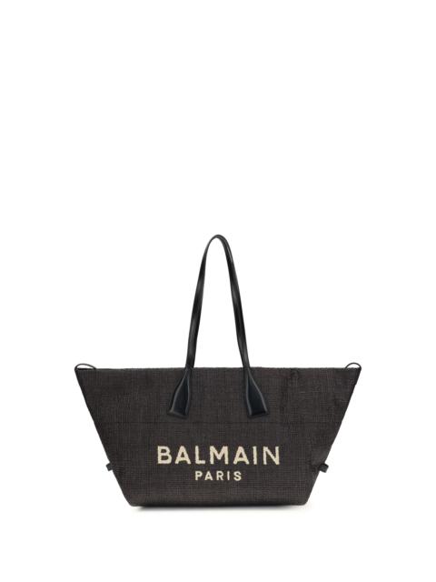 Balmain Balmain Track Shoulder Bag In Leather And Raffia