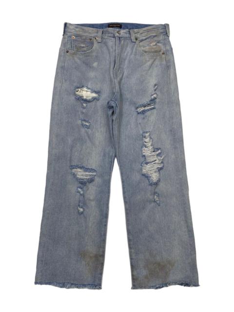 Other Designers Archival Clothing - RAG MACHINE DISTRESSED DENIM PUNK RELEASE HEM CROPPED JEANS