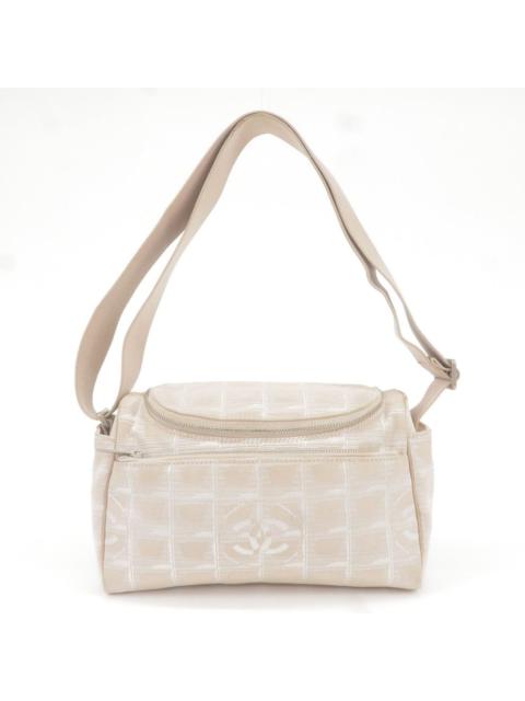 Auth CHANEL Travel Line Nylon Jacquard Leather Shoulder Bag