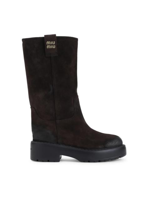 DARK BROWN CALF LEATHER KNEE-HIGH BOOTS