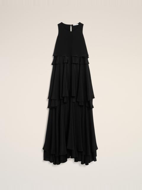 AMI Paris BLACK BLENDED SILK LONG DRESS WITH RUFFLES