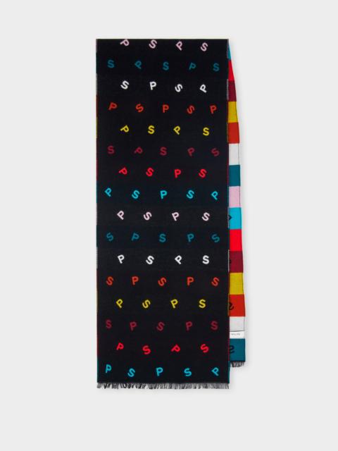 Paul Smith Black 'PS Initials' Wool-Silk Scarf