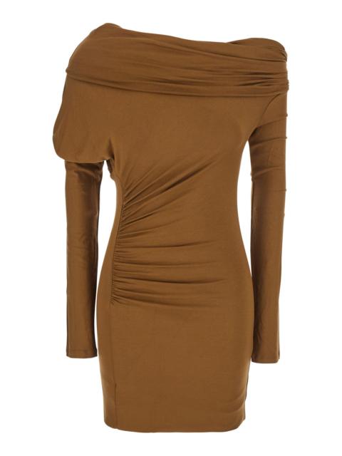 THE ANDAMANE The Andamane Women 'Zoe' Brown Dress With Asymmetrical Design And Draped Detail In Fabric Woman