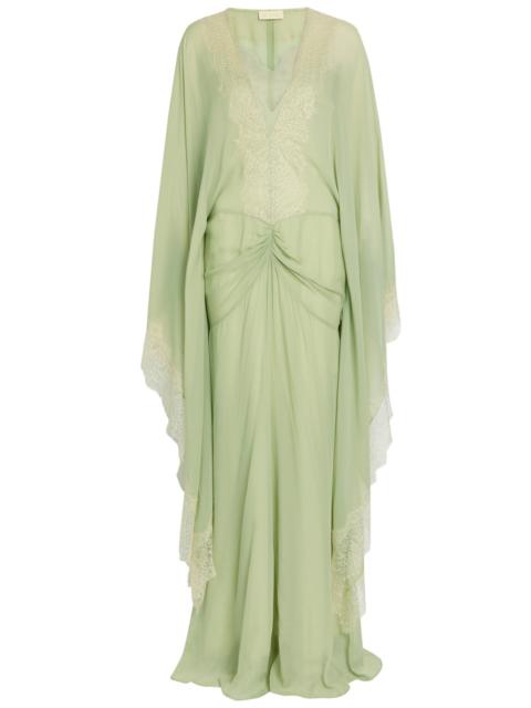 bougainvillea chiffon maxi dress in sage floral De La Vali Bougainvillea Maxi Dress Chiffon Sage Floral Size 6