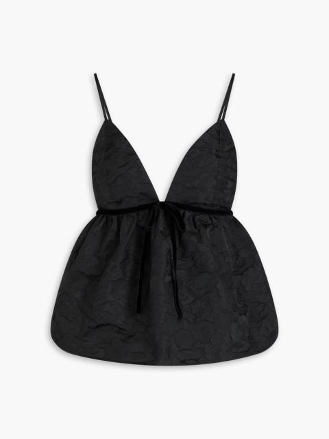 GANNI Bow-detailed floral-jacquard top