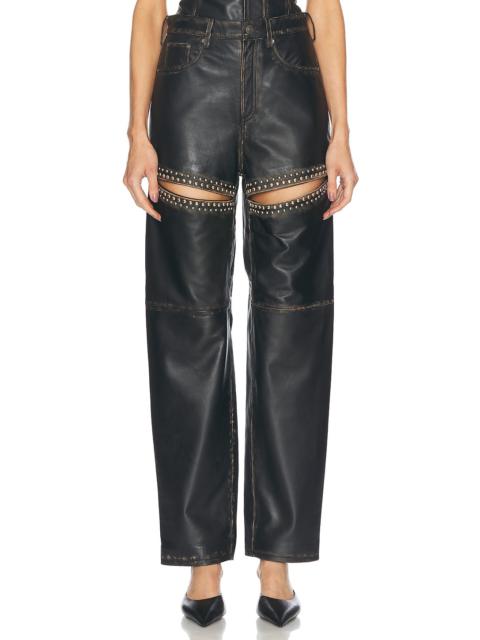 AREA Studded Leather Slit Leg Pant