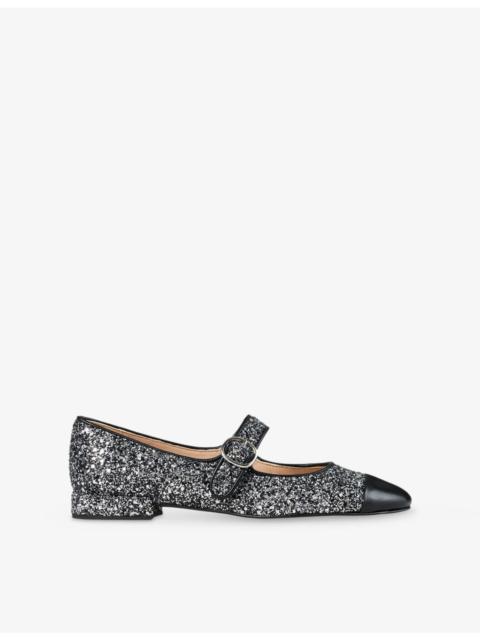 Sandro Contrast-Toe Glittered and Leather Mary Jane Flats