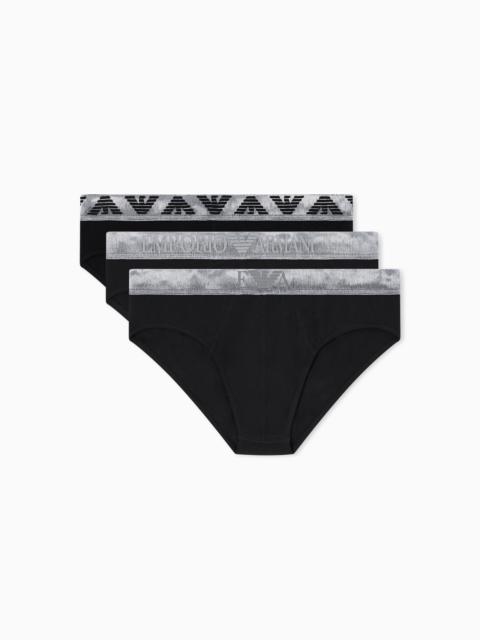 EMPORIO ARMANI THREE-PACK OF ASV SHINY LOGOBAND ORGANIC JERSEY BRIEFS