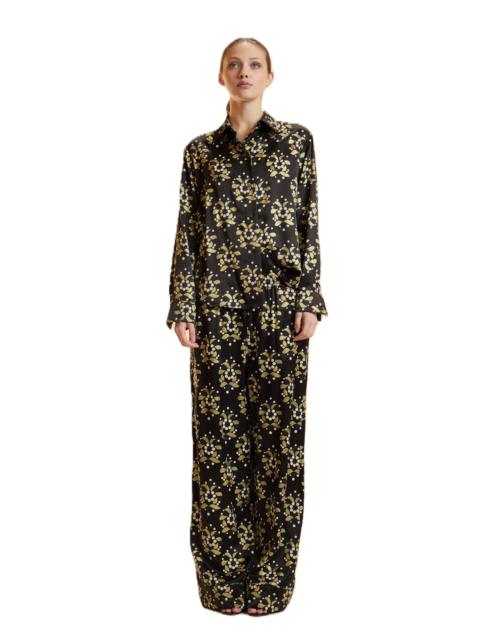 CYNTHIA ROWLEY Cynthia Rowley Silk Wide Leg Pants in Black/gold at Nordstrom