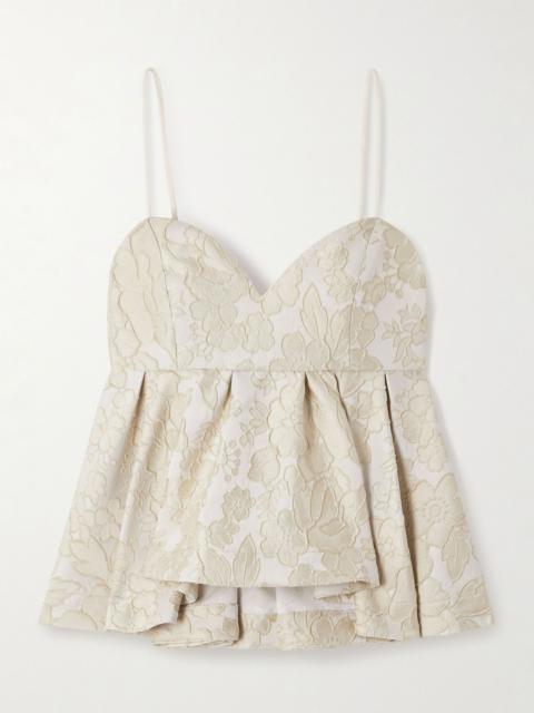 La DoubleJ Satine floral-jacquard matelassé peplum camisole Cream
