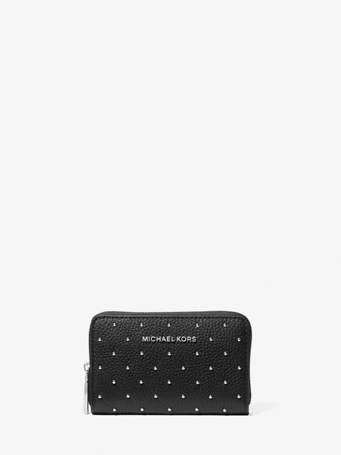 MICHAEL KORS Jet Set Small Studded Pebbled Leather Wallet