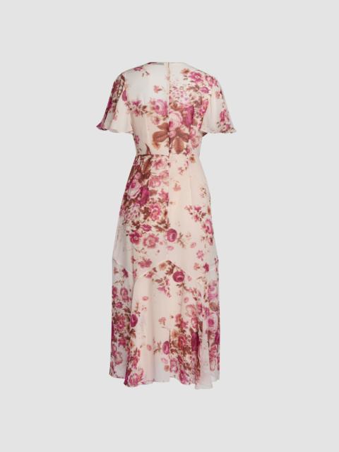 Erdem FLORAL PRINT SILK VOILE FIT AND FLARED MIDI DRESS