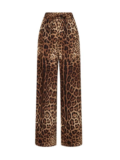 Dolce & Gabbana Dolce & Gabbana Women Leo-Print Stretch Silk Wide-Leg Trousers