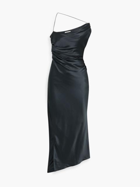 THE SEI One-shoulder draped silk-satin midi dress