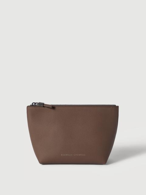 Brunello Cucinelli Grained calfskin pouch with shiny zipper pull