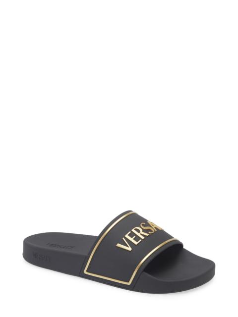 VERSACE Versace Logo Pool Slide Sandal in Black Gold at Nordstrom
