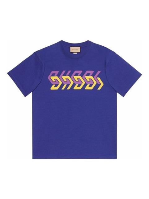 GUCCI Gucci Geometric Block Logo T-Shirt 'Blue' 616036-XJDV9-4120