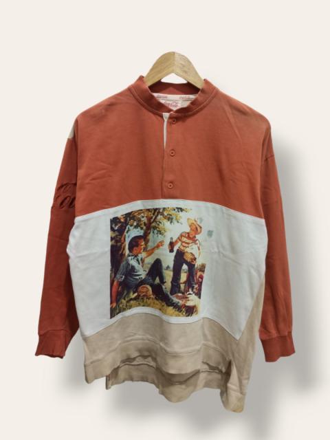 Very Rare Vintage 80s Coca Cola Cowboy Classic Big Graphic Printed Long Sleeve Polo Rugby