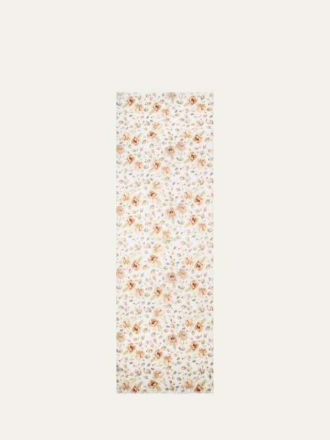 AKRIS Anemone Print Fringe Cashmere Scarf