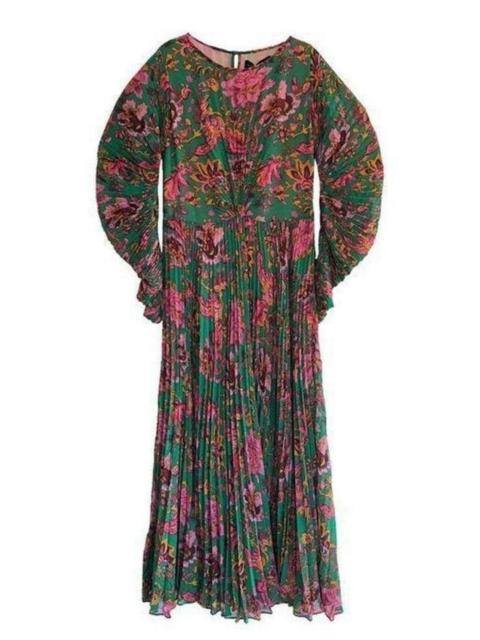 Etro Ying Yang Micro-Print Pleated Chiffon Gown