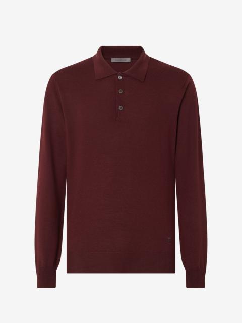CORNELIANI Burgundy button-up extra fine merino wool polo shirt