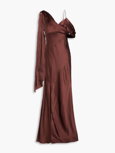 NICHOLAS Asymmetric draped silk-blend satin maxi dress