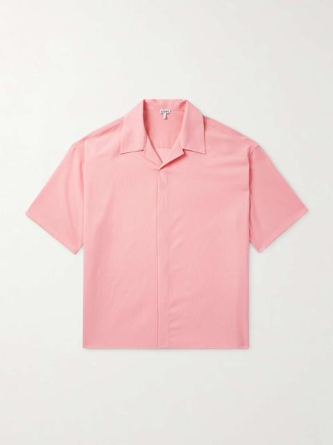 Loewe Oversized Camp-Collar Logo-Embroidered Wool Shirt