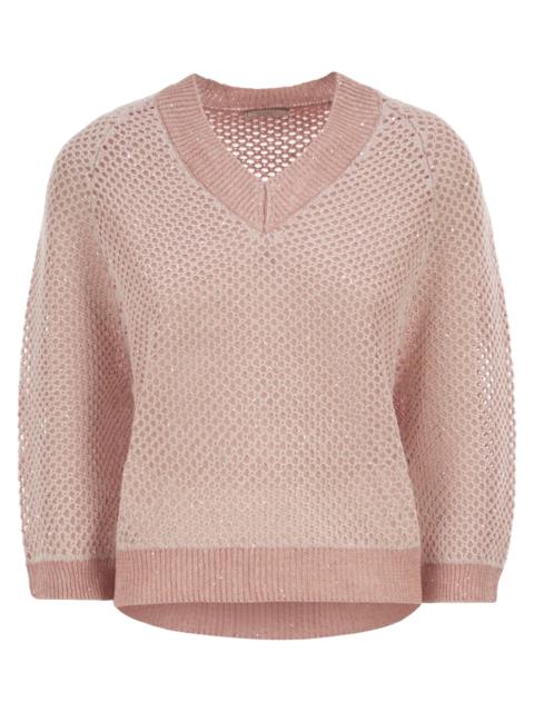 PESERICO Peserico Women V-Neck Mesh Top In Linen And Cotton