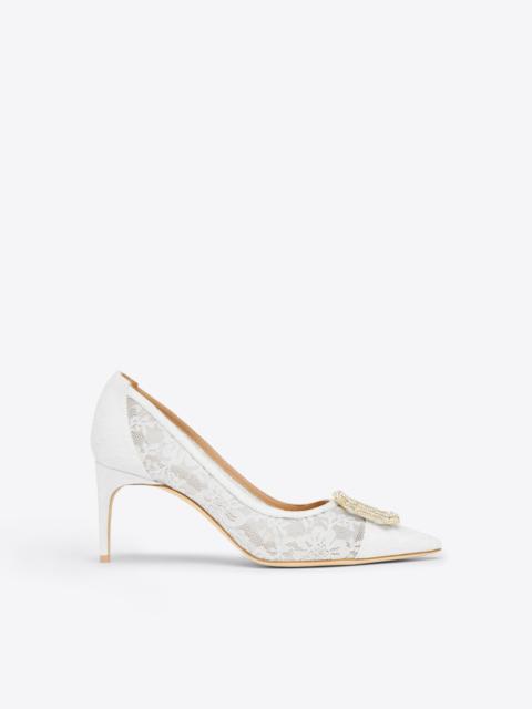 MALONE SOULIERS Monroe 70 White Lace Heeled Pumps