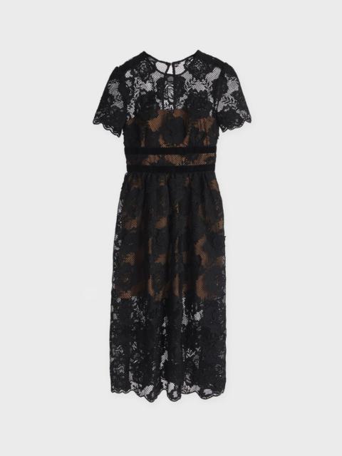 self-portrait Black Lace Velvet Bow Midi Dress Black