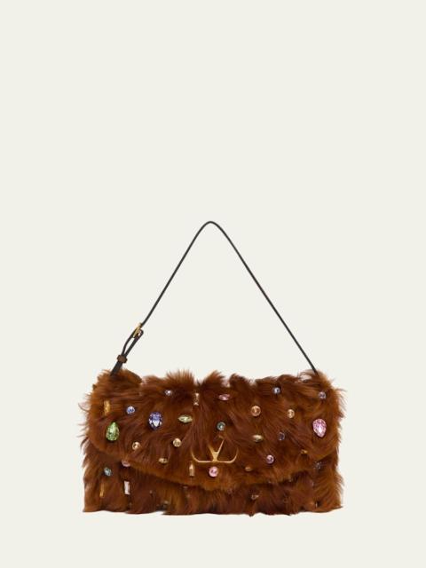 Valentino Vain Strass Fuzzy Shearling Shoulder Bag