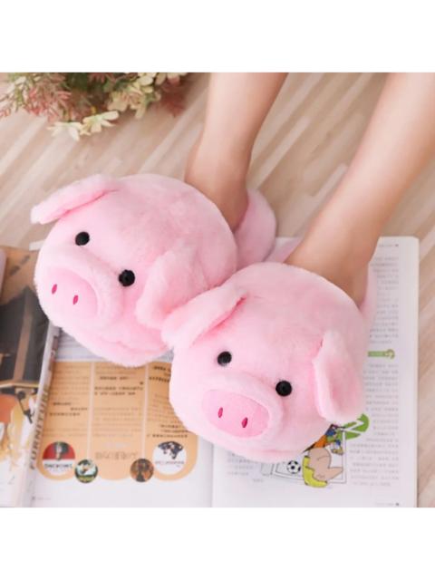 Other Designers Cute Cartoon Big Head Pink Pig Kawaii Plush Indoor Slippers Adult Kids Warm Shoes Home