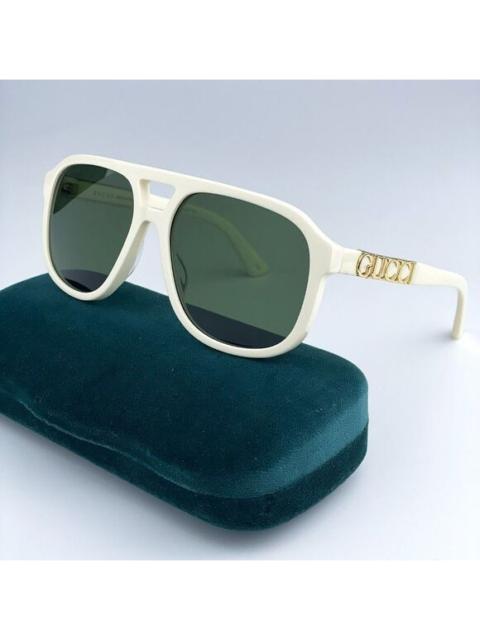 GUCCI NEW Gucci GG1188S 005 Ivory White Green Pilot Unisex Logo Sunglasses