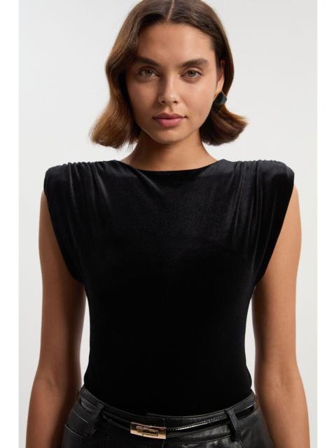 KAREN MILLEN Stretch Velvet Strong Shoulder Bodysuit