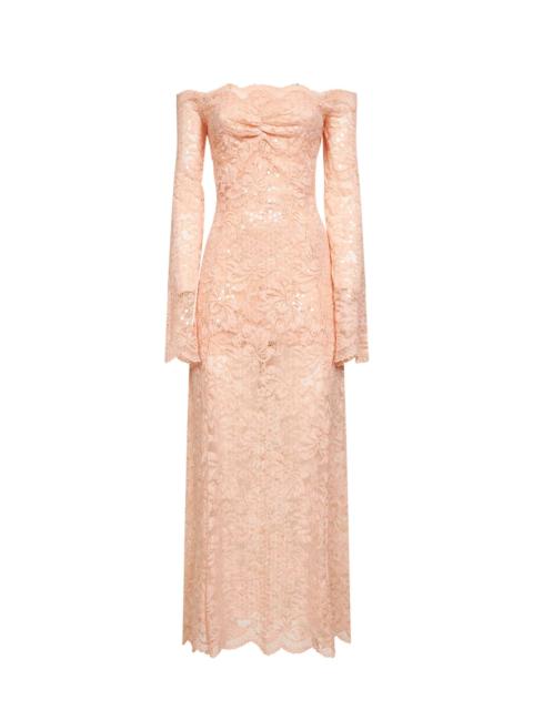 rabanne Rabanne Women Salmon Pink Embroidered-Sequins Stretch Lace Midi Dress