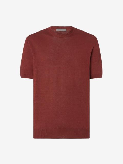CORNELIANI Burgundy pure linen crew neck knitwear